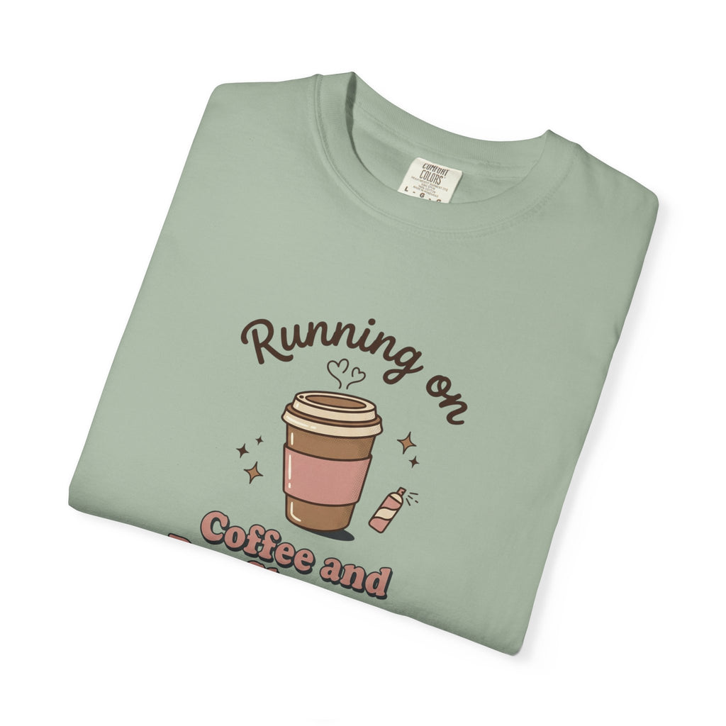 Running on Coffee and Dry Shampoo T-shirt | Coffee Cup Illustration
