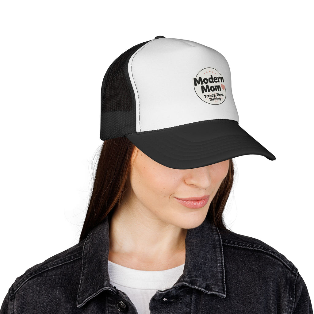 Modern Mom heart badge Trucker Cap | Mom life, trendy tired thriving