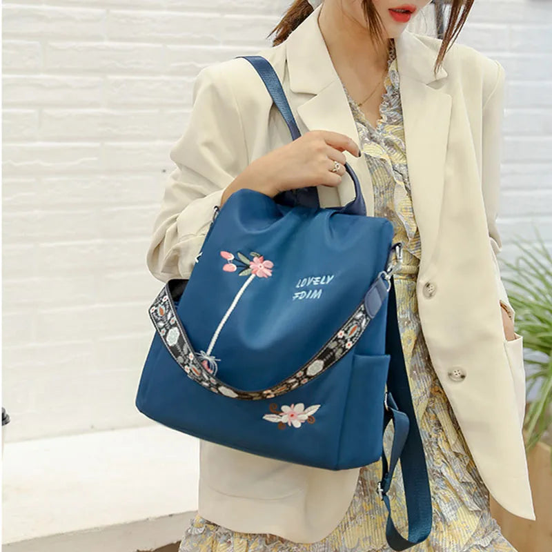 Waterproof Oxford Women Backpack Fashion Anti-theft School Bag Embroidery Designer Female Large Capacity Travel Shoulder Handbag