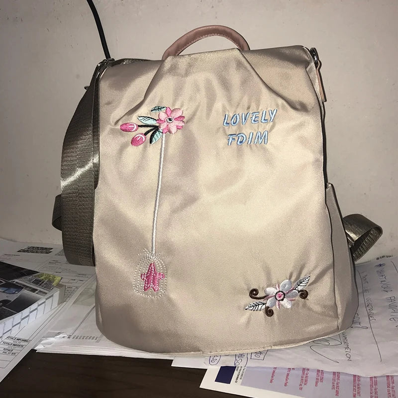 Waterproof Oxford Women Backpack Fashion Anti-theft School Bag Embroidery Designer Female Large Capacity Travel Shoulder Handbag