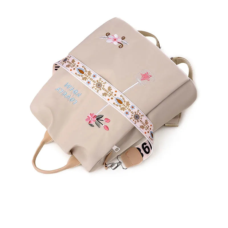 Waterproof Oxford Women Backpack Fashion Anti-theft School Bag Embroidery Designer Female Large Capacity Travel Shoulder Handbag