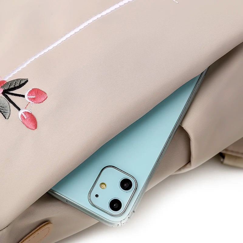 Waterproof Oxford Women Backpack Fashion Anti-theft School Bag Embroidery Designer Female Large Capacity Travel Shoulder Handbag