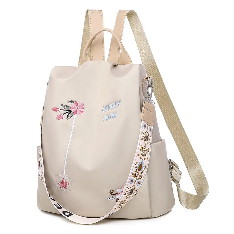 Waterproof Oxford Women Backpack Fashion Anti-theft School Bag Embroidery Designer Female Large Capacity Travel Shoulder Handbag
