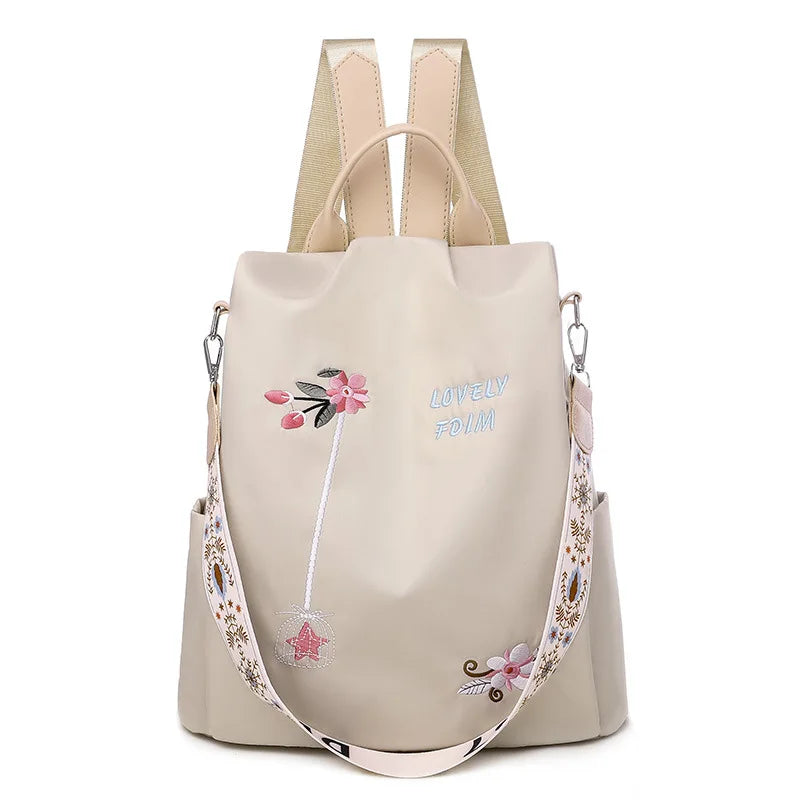 Waterproof Oxford Women Backpack Fashion Anti-theft School Bag Embroidery Designer Female Large Capacity Travel Shoulder Handbag