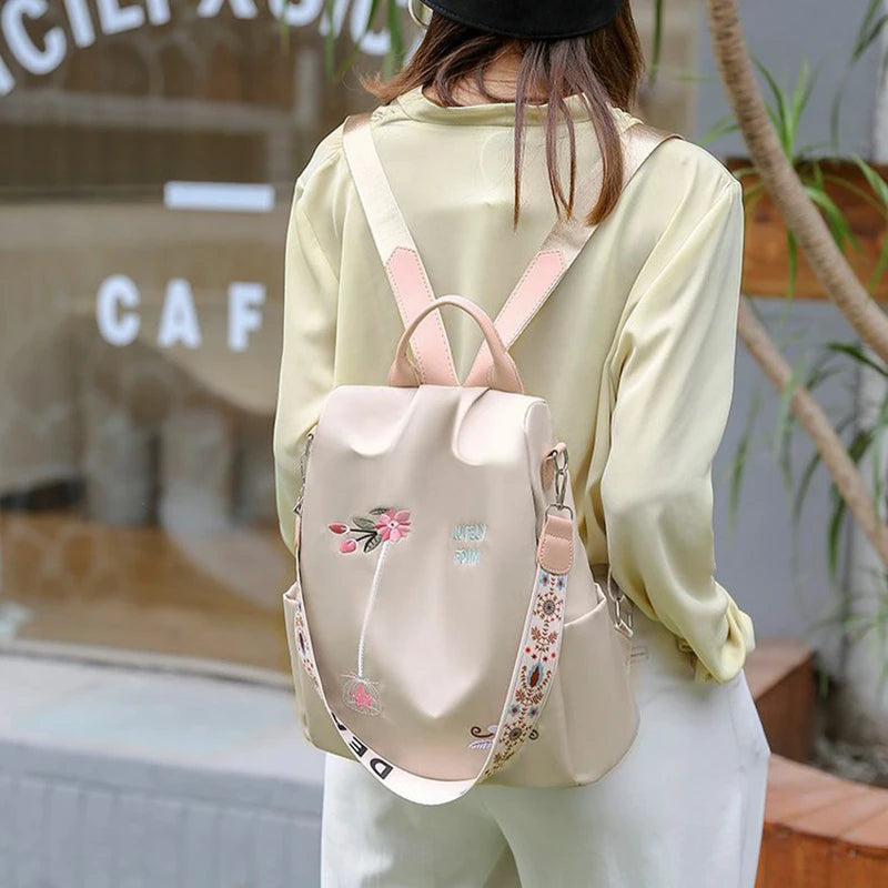 Waterproof Oxford Women Backpack Fashion Anti-theft School Bag Embroidery Designer Female Large Capacity Travel Shoulder Handbag
