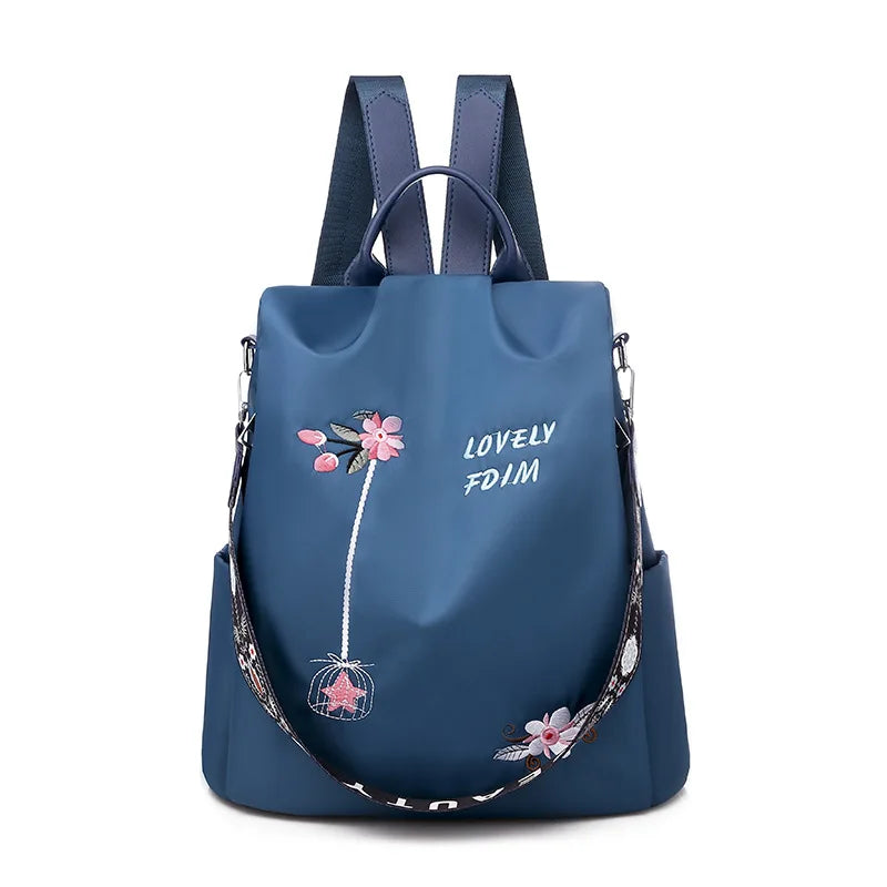 Waterproof Oxford Women Backpack Fashion Anti-theft School Bag Embroidery Designer Female Large Capacity Travel Shoulder Handbag