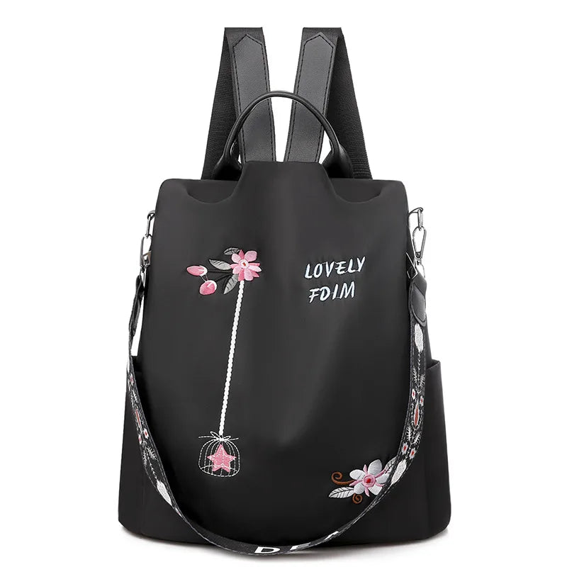 Waterproof Oxford Women Backpack Fashion Anti-theft School Bag Embroidery Designer Female Large Capacity Travel Shoulder Handbag