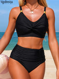 VigoBreviya 2026 Sexy Black Strapped Swimwear Women Cross Push Up Bikini Set Lady Brazilian Swimsuit High Waist Beach Bath Suit