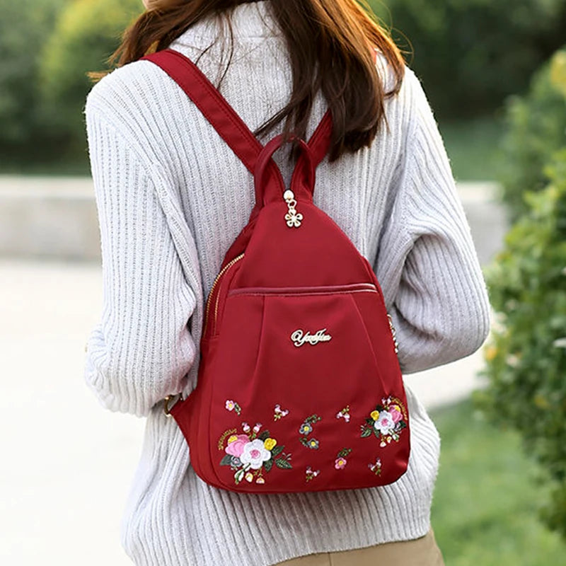 Waterproof Oxford Women Backpack Fashion Anti-theft School Bag Embroidery Designer Female Large Capacity Travel Shoulder Handbag