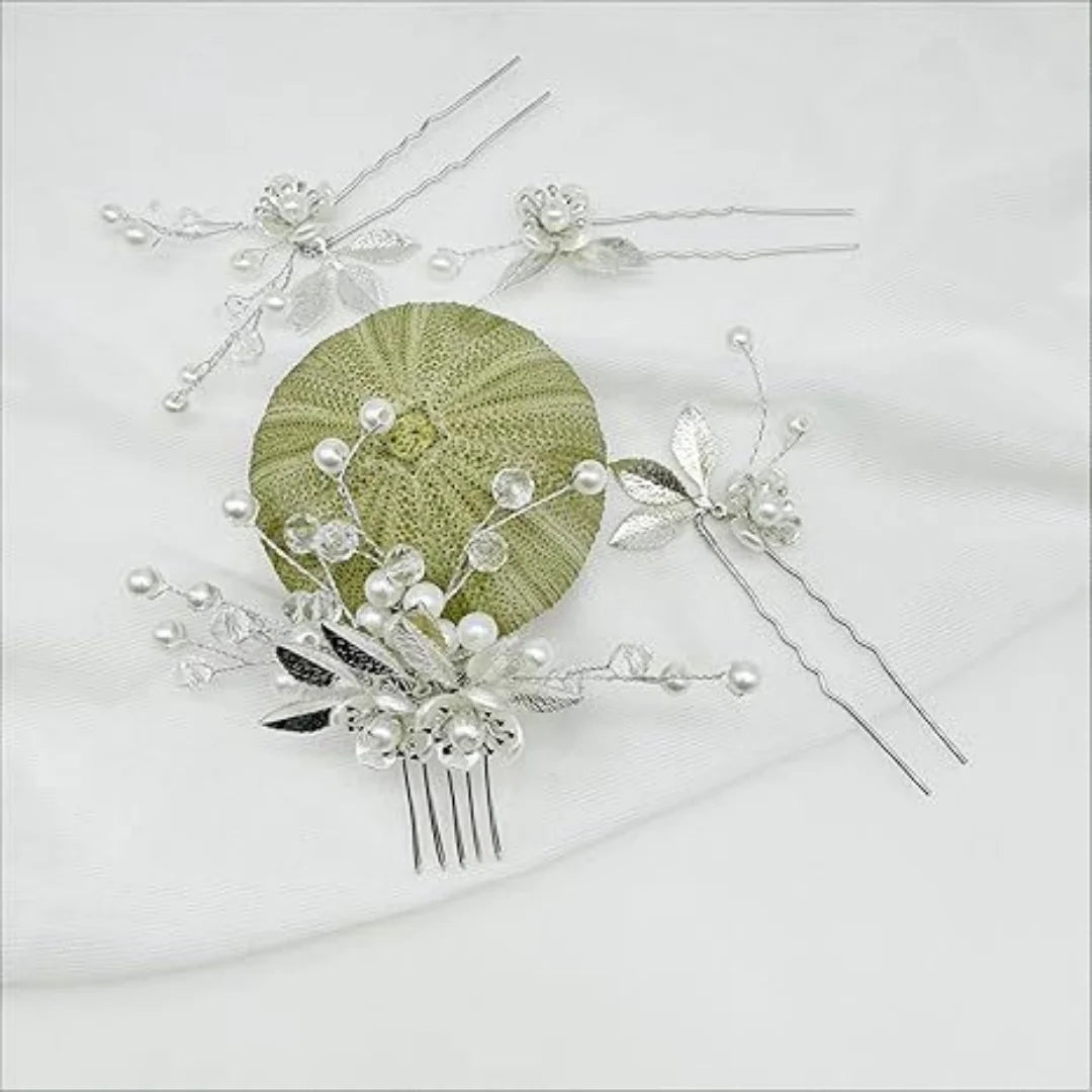 5 Pcs Crystal Luxury Hair Accessories Set Sweet Romantic Women's Bride Party Wedding Accessories Jewelry Hair Clip Hair Comb Set