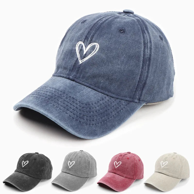 SpringSummerHat Denim Baseball Hat Female Embroidered Peach Heart Wash Casual Korean Version Thin Couple Soft Top Duck Hat Male