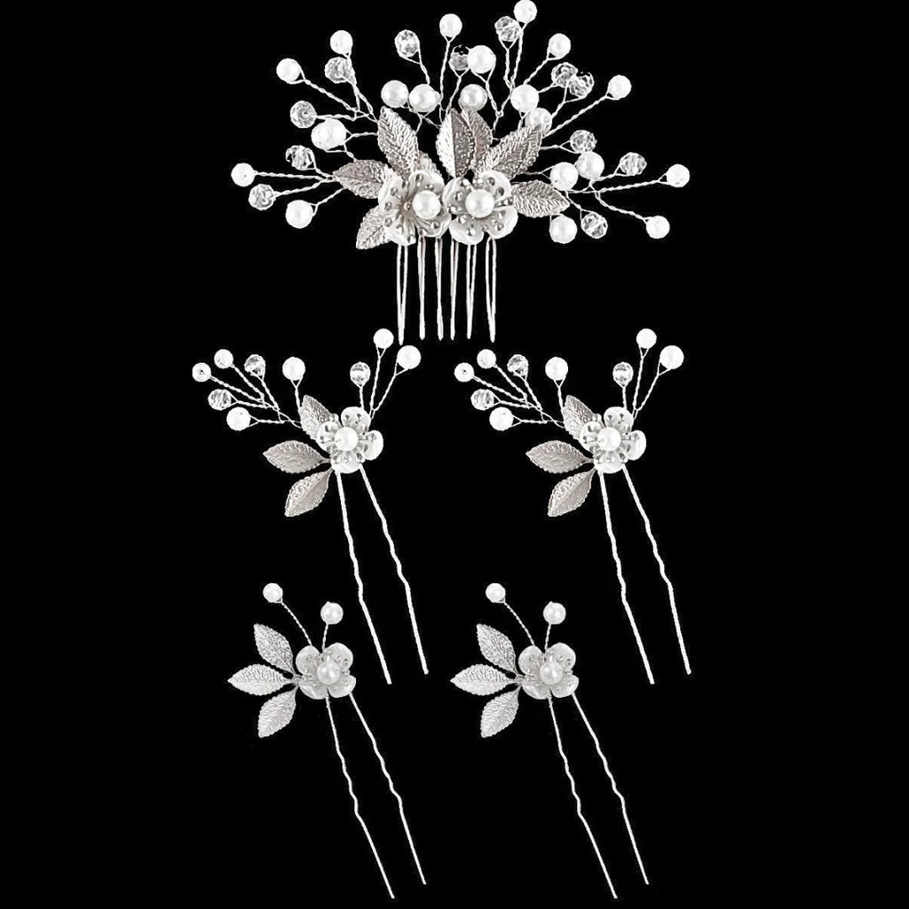 5 Pcs Crystal Luxury Hair Accessories Set Sweet Romantic Women's Bride Party Wedding Accessories Jewelry Hair Clip Hair Comb Set