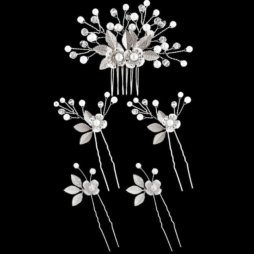 5 Pcs Crystal Luxury Hair Accessories Set Sweet Romantic Women's Bride Party Wedding Accessories Jewelry Hair Clip Hair Comb Set