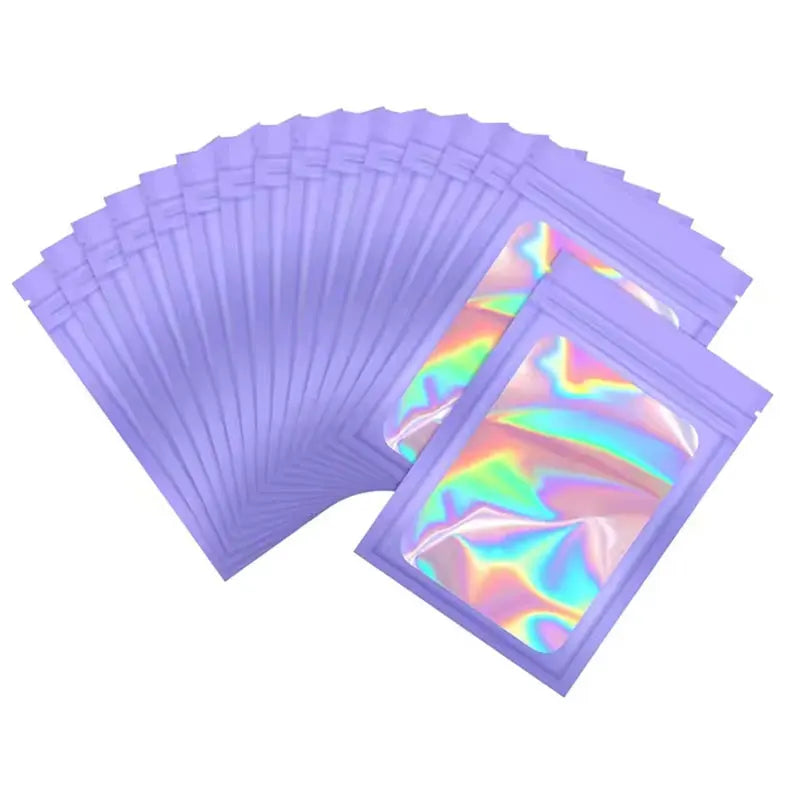 100Pcs Holographic Ziplock Bags Plastic Laser Iridescent Zip Bags for Manicure Eyelash Display Earrings Ring Jewelry Storage Bag