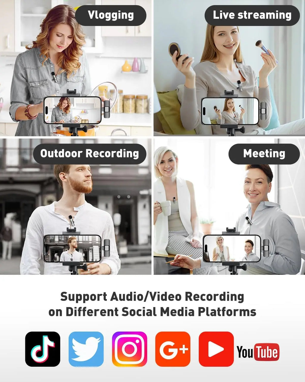 Mini Wireless Lavalier Microphone for Android Lapel Lav Mic with Noise Reduction For Vlog YouTube TikTok Audio Video Recording