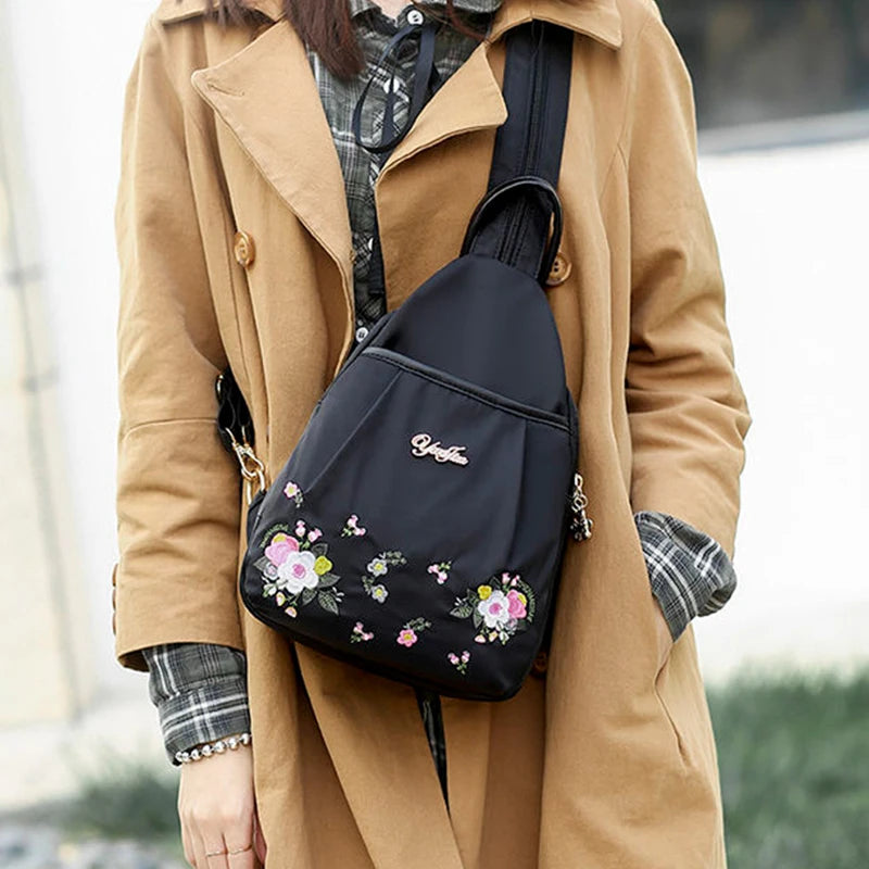 Waterproof Oxford Women Backpack Fashion Anti-theft School Bag Embroidery Designer Female Large Capacity Travel Shoulder Handbag