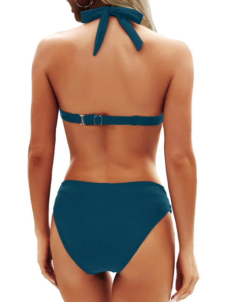 Circyy Contrast Color Sexy Bikini Set Women Swimsuit Two-Piece Deep V-Neck Swimsuits Swimwear Summer Fashion Bathing Beachwear