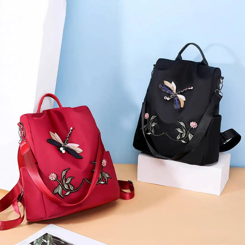 Waterproof Oxford Women Backpack Fashion Anti-theft School Bag Embroidery Designer Female Large Capacity Travel Shoulder Handbag