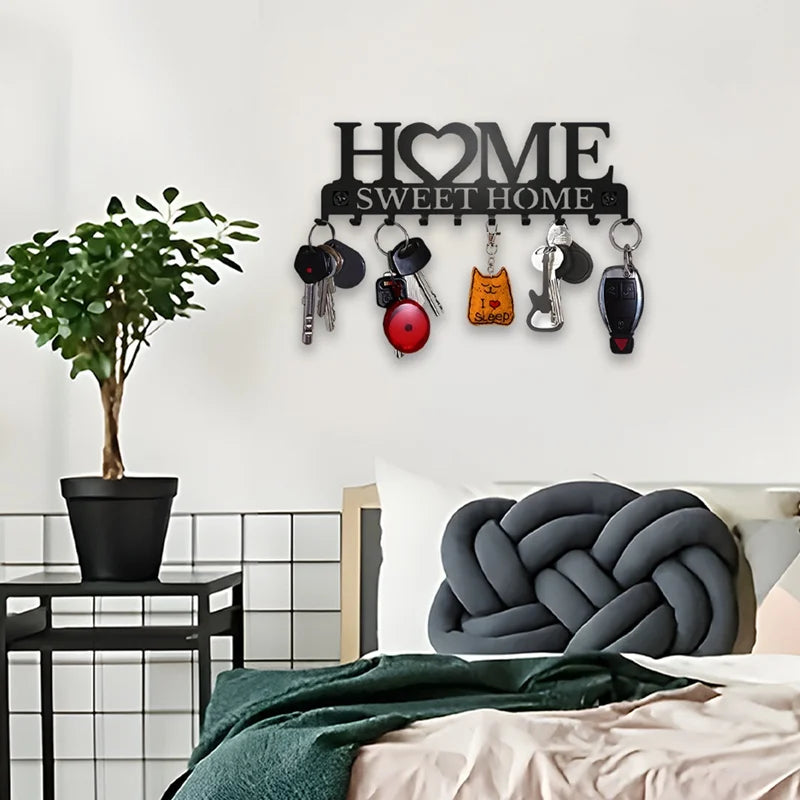 1pc Black Metal Keys Holder Wall Mount Key Holder Sweet Home Design Style Key Rack for Key Hanger with 10 Hooks