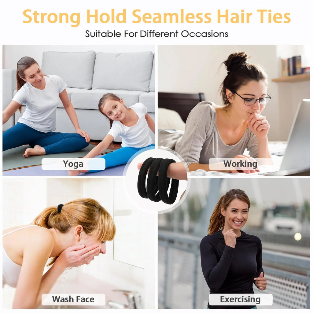 10/100pcs Black Hair Ties, No Damage Seamless Hair Ties Ponytail Holders Elastics Hair Accessories for Women Girls