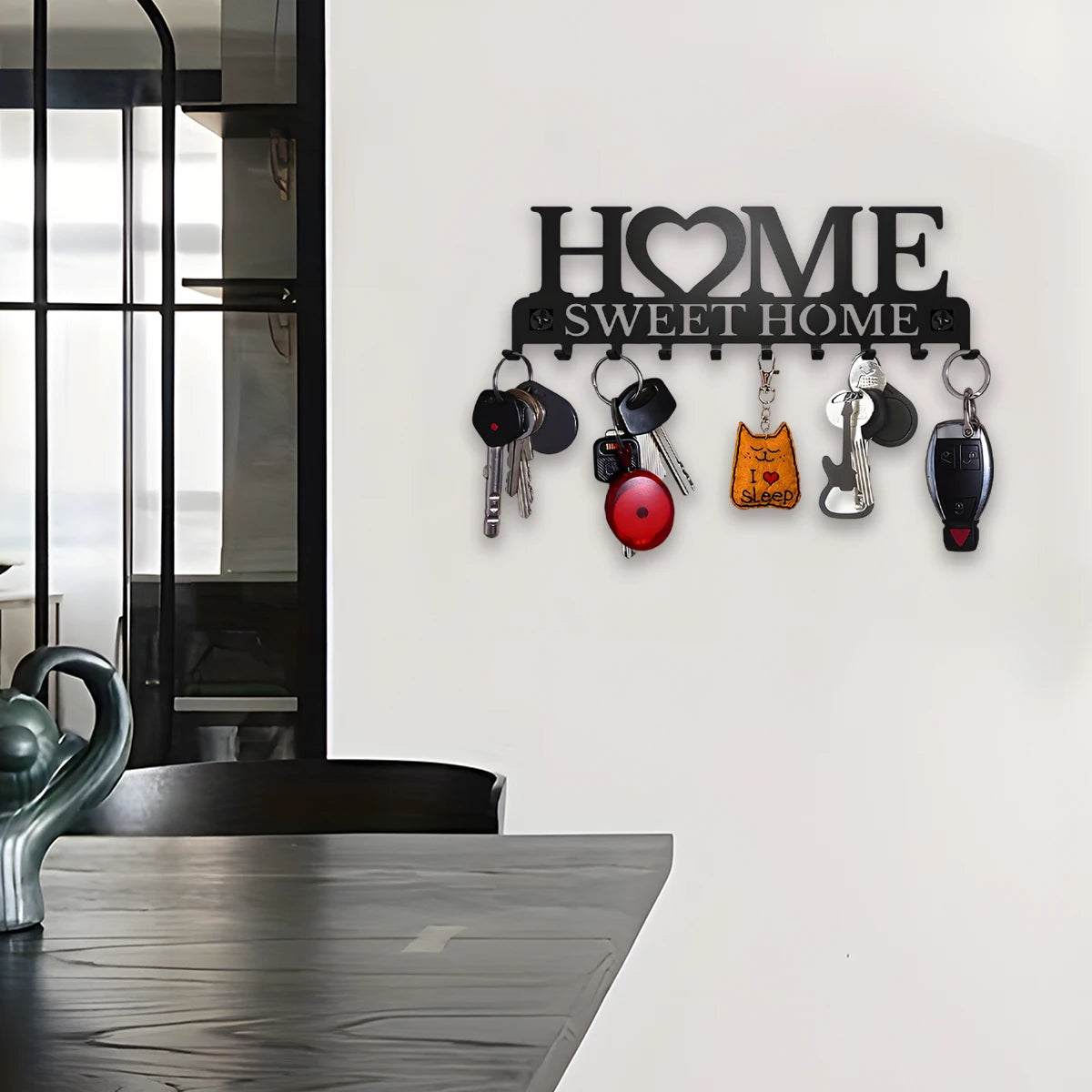 1pc Black Metal Keys Holder Wall Mount Key Holder Sweet Home Design Style Key Rack for Key Hanger with 10 Hooks