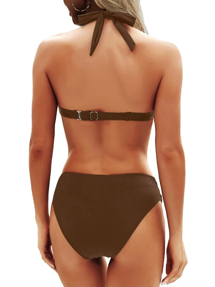 Circyy Contrast Color Sexy Bikini Set Women Swimsuit Two-Piece Deep V-Neck Swimsuits Swimwear Summer Fashion Bathing Beachwear