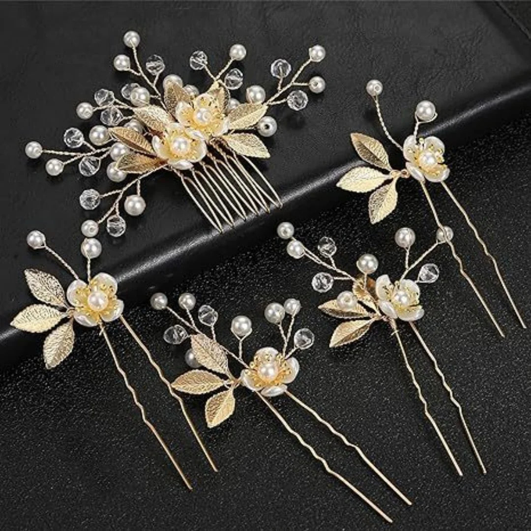 5 Pcs Crystal Luxury Hair Accessories Set Sweet Romantic Women's Bride Party Wedding Accessories Jewelry Hair Clip Hair Comb Set