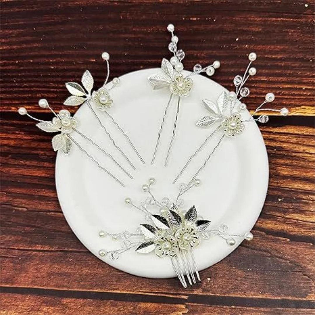 5 Pcs Crystal Luxury Hair Accessories Set Sweet Romantic Women's Bride Party Wedding Accessories Jewelry Hair Clip Hair Comb Set