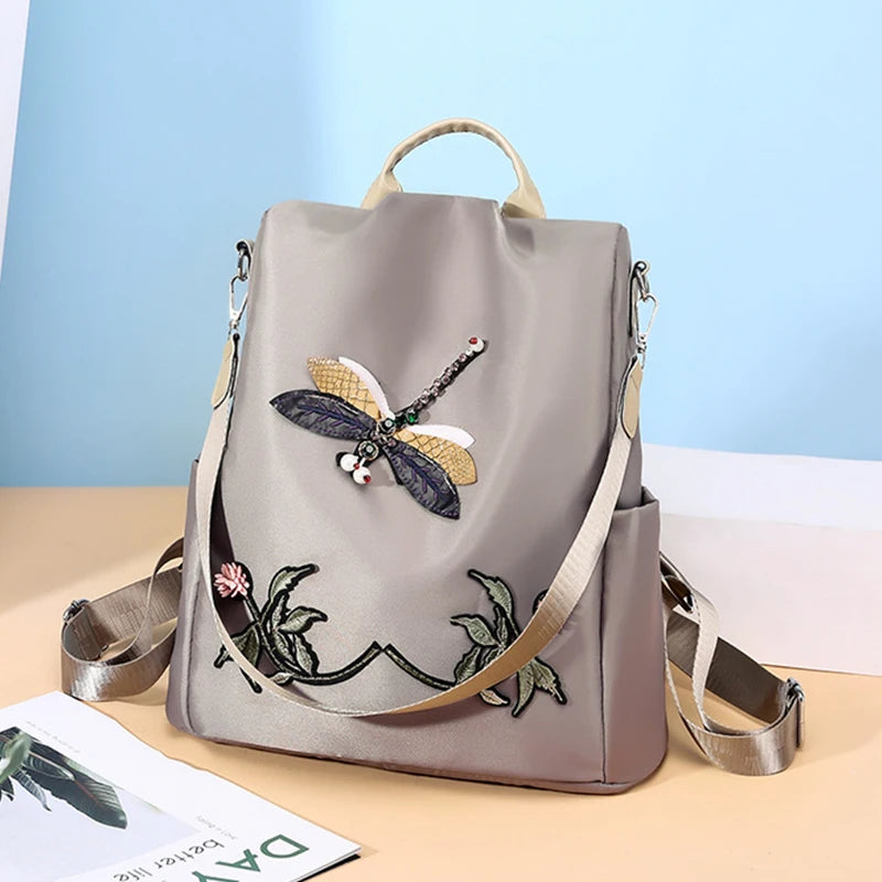 Waterproof Oxford Women Backpack Fashion Anti-theft School Bag Embroidery Designer Female Large Capacity Travel Shoulder Handbag