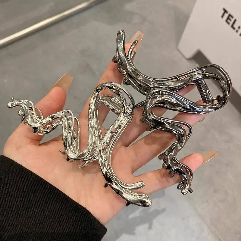 Unique Metal Irregular Shark Hair Claw Trendy Punk Black Silver Color Hair Crab Clip Clamp Women Hairpin Korean Hair Accessories