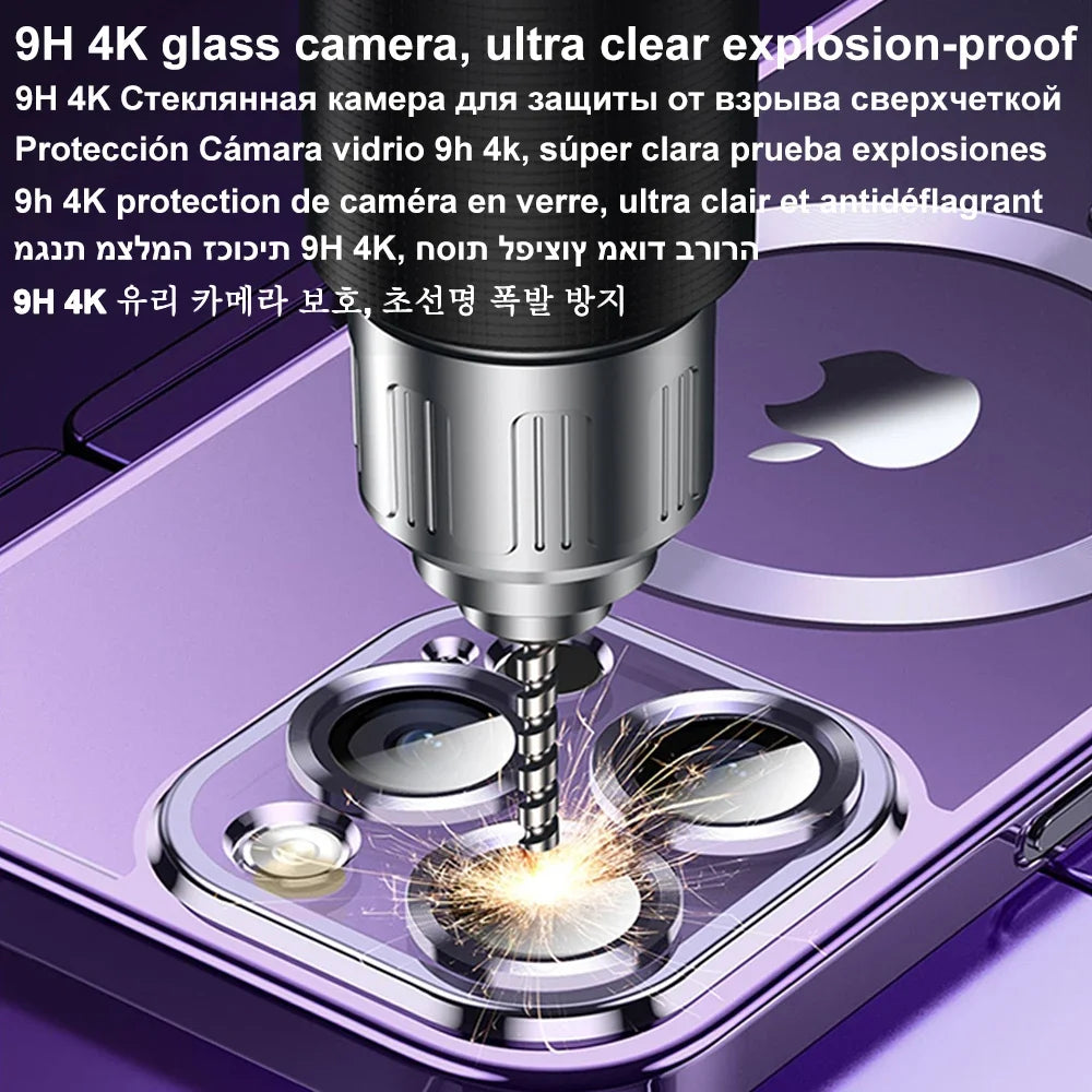 Magnetic Plating Case For iPhone 15 16 14 17 Pro Max Air Camera Lens Protector Glass For Magsafe Wireless Charger Cover
