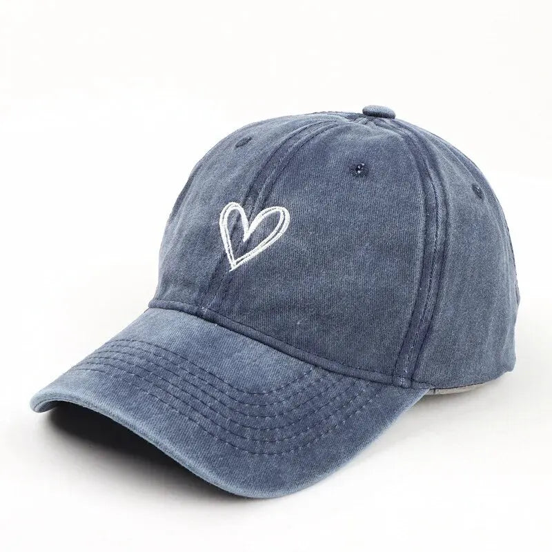 SpringSummerHat Denim Baseball Hat Female Embroidered Peach Heart Wash Casual Korean Version Thin Couple Soft Top Duck Hat Male