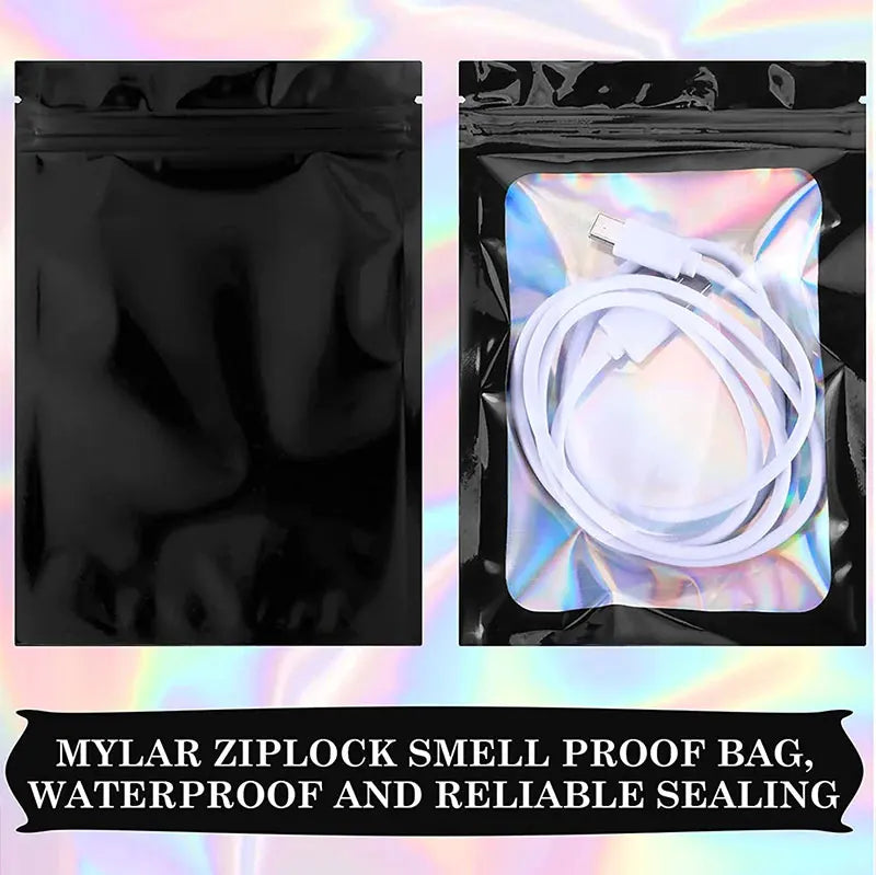 100Pcs Holographic Ziplock Bags Plastic Laser Iridescent Zip Bags for Manicure Eyelash Display Earrings Ring Jewelry Storage Bag
