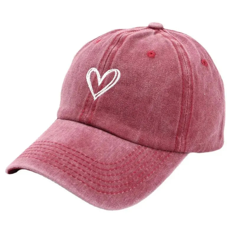 SpringSummerHat Denim Baseball Hat Female Embroidered Peach Heart Wash Casual Korean Version Thin Couple Soft Top Duck Hat Male