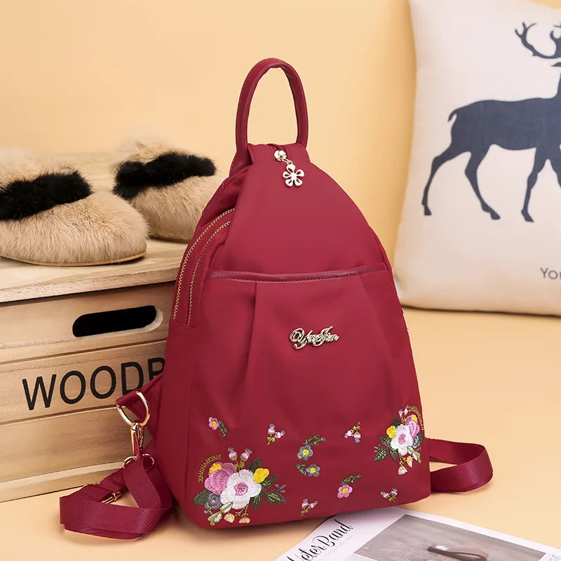 Waterproof Oxford Women Backpack Fashion Anti-theft School Bag Embroidery Designer Female Large Capacity Travel Shoulder Handbag