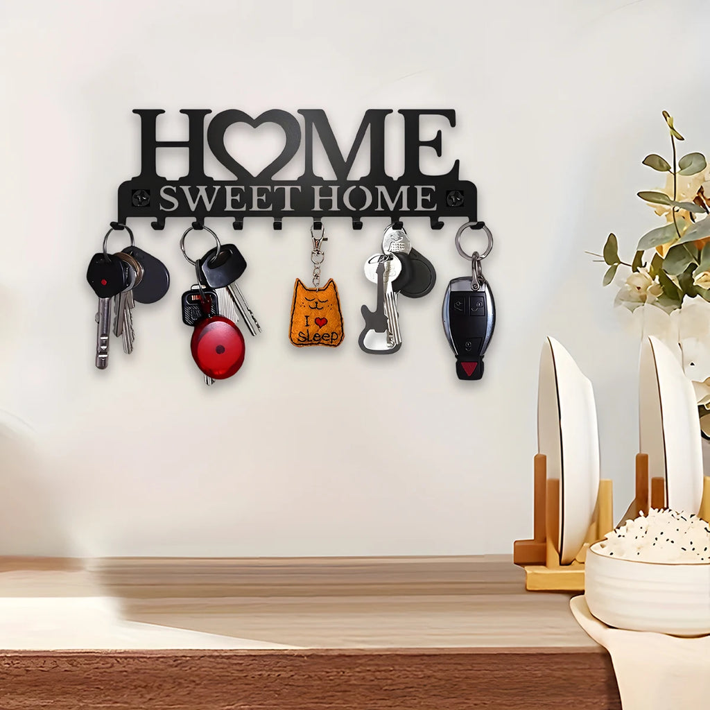 1pc Black Metal Keys Holder Wall Mount Key Holder Sweet Home Design Style Key Rack for Key Hanger with 10 Hooks