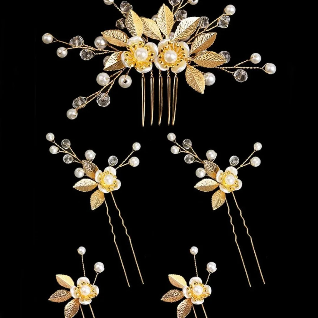 5 Pcs Crystal Luxury Hair Accessories Set Sweet Romantic Women's Bride Party Wedding Accessories Jewelry Hair Clip Hair Comb Set