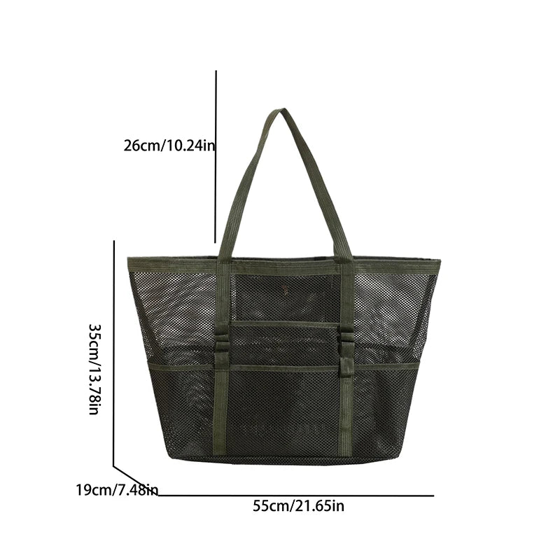 Portable Mesh Beach Bag For Women Makeup Travel Storage Wash Bag Summer Travel Swimming Bath Bag Organizer Shopper Totes