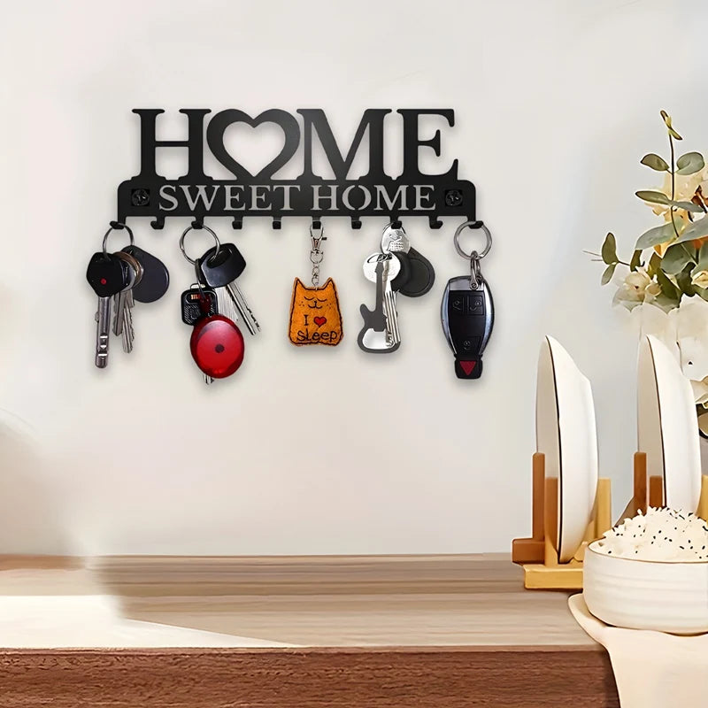 1pc Black Metal Keys Holder Wall Mount Key Holder Sweet Home Design Style Key Rack for Key Hanger with 10 Hooks