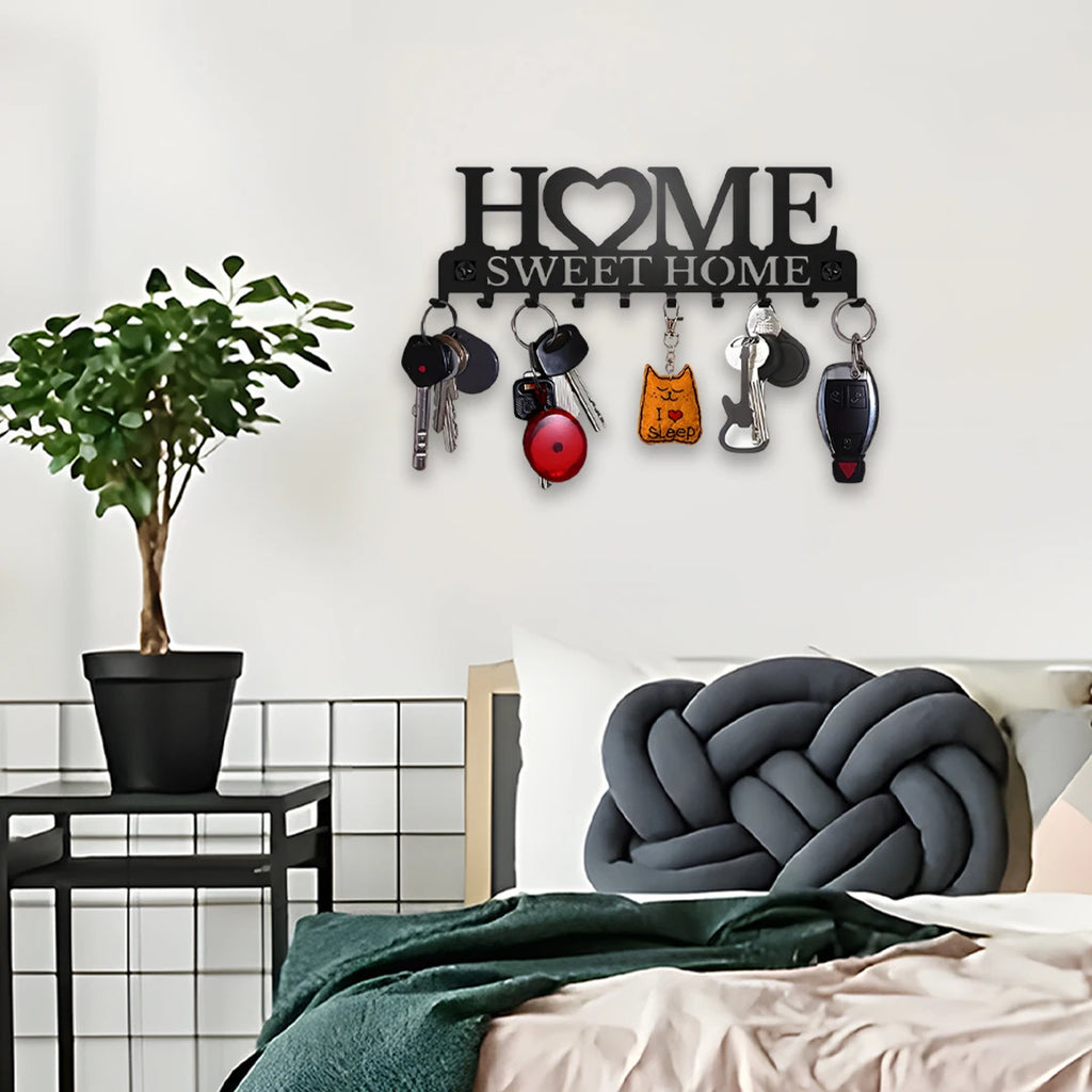 1pc Black Metal Keys Holder Wall Mount Key Holder Sweet Home Design Style Key Rack for Key Hanger with 10 Hooks