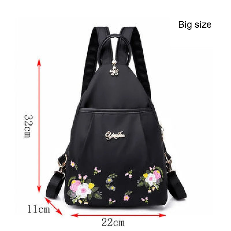 Waterproof Oxford Women Backpack Fashion Anti-theft School Bag Embroidery Designer Female Large Capacity Travel Shoulder Handbag