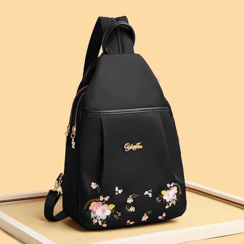 Waterproof Oxford Women Backpack Fashion Anti-theft School Bag Embroidery Designer Female Large Capacity Travel Shoulder Handbag