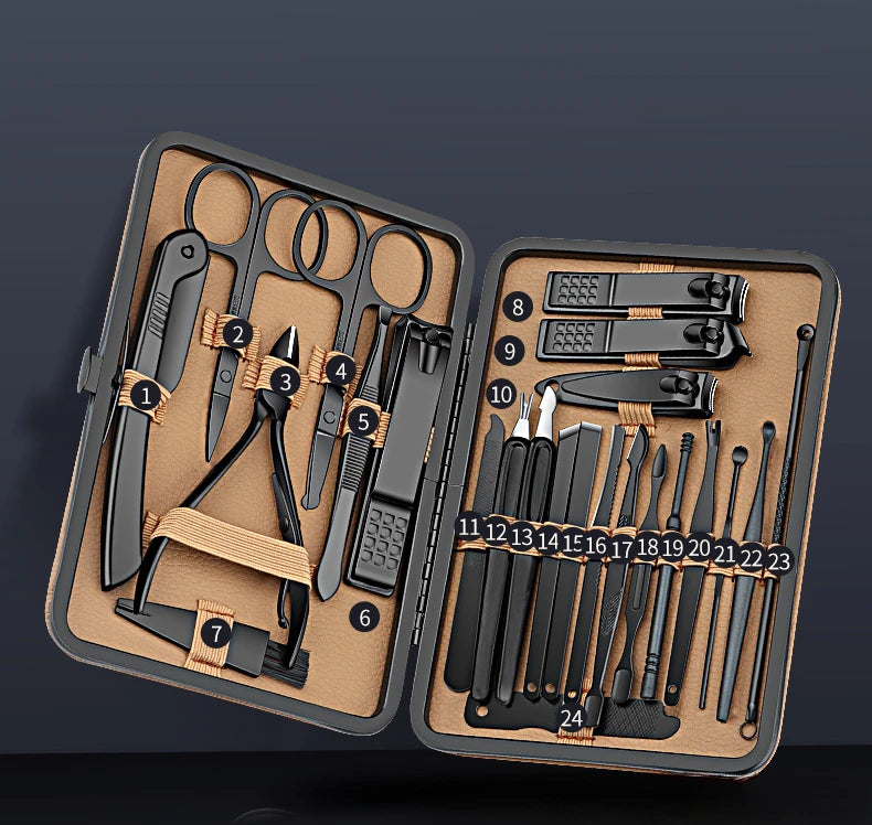 7/16/24Pcs Manicure Set Professional Nail Clipper Pedicure Kit Stainless Steel Nail Care Tool Grooming Kit with Luxurious Travel