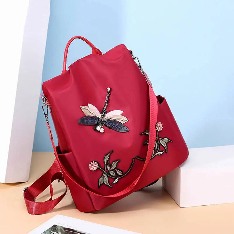 Waterproof Oxford Women Backpack Fashion Anti-theft School Bag Embroidery Designer Female Large Capacity Travel Shoulder Handbag