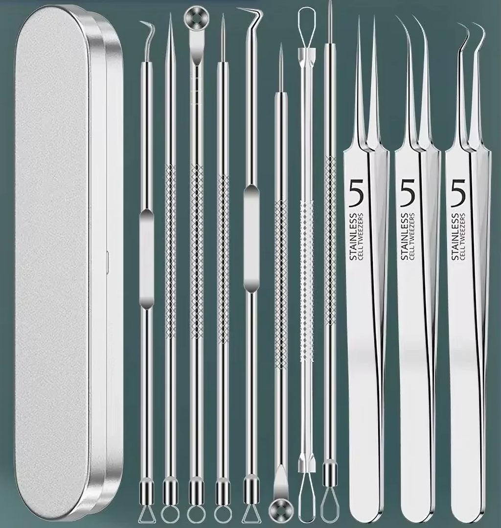 11pcs Acne Blackhead Removal Needles Kit Black Spot Blemish Pimple  Needle Deep Cleansing Tool Face Skin Care Stainless Steel