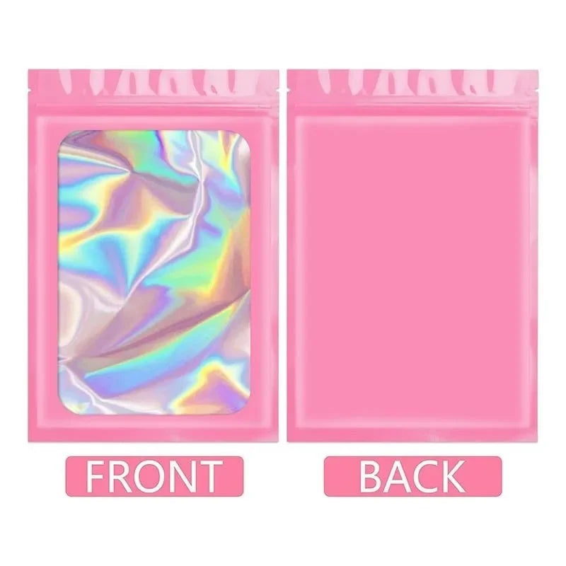 100Pcs Holographic Ziplock Bags Plastic Laser Iridescent Zip Bags for Manicure Eyelash Display Earrings Ring Jewelry Storage Bag