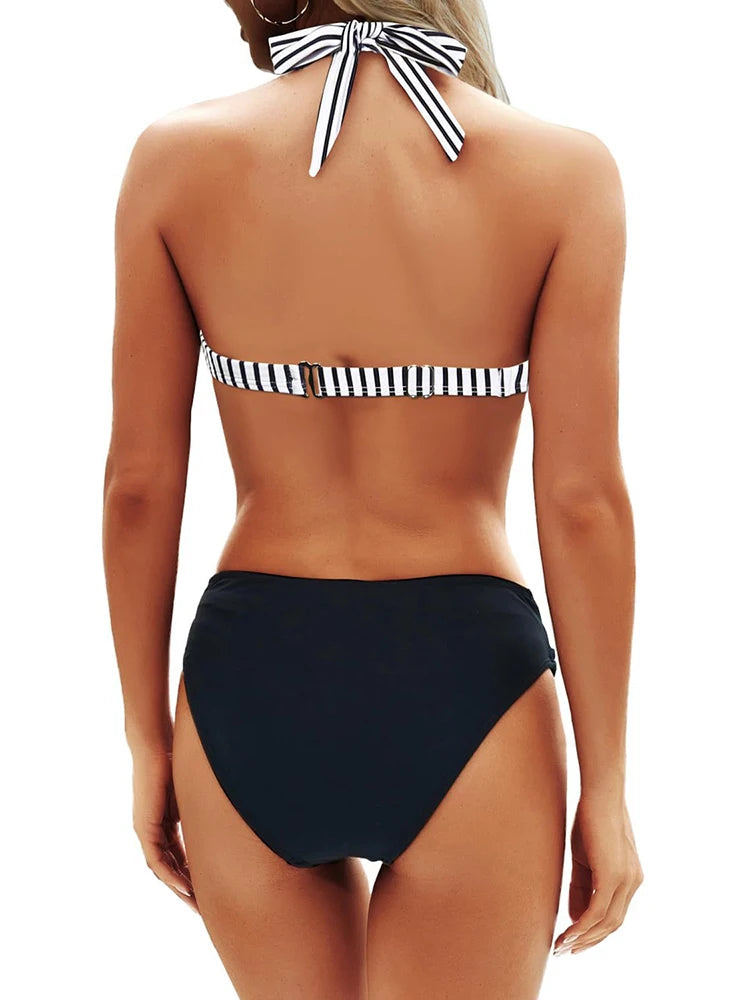 Circyy Contrast Color Sexy Bikini Set Women Swimsuit Two-Piece Deep V-Neck Swimsuits Swimwear Summer Fashion Bathing Beachwear