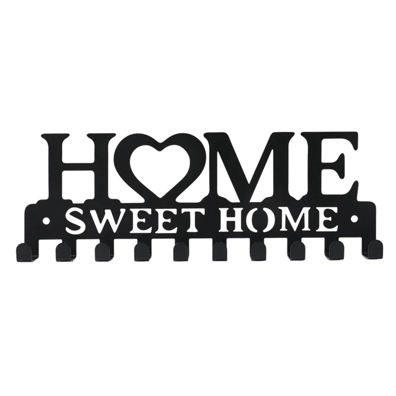 1pc Black Metal Keys Holder Wall Mount Key Holder Sweet Home Design Style Key Rack for Key Hanger with 10 Hooks