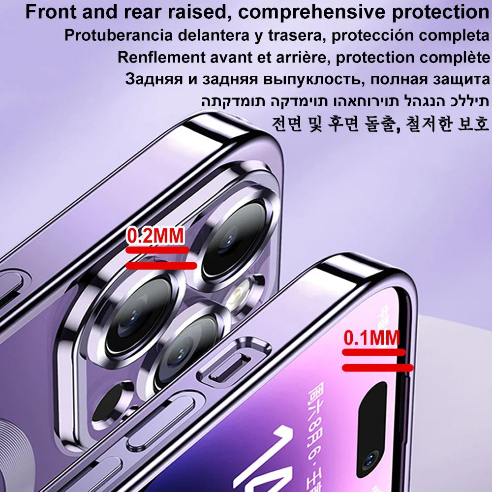 Magnetic Plating Case For iPhone 15 16 14 17 Pro Max Air Camera Lens Protector Glass For Magsafe Wireless Charger Cover