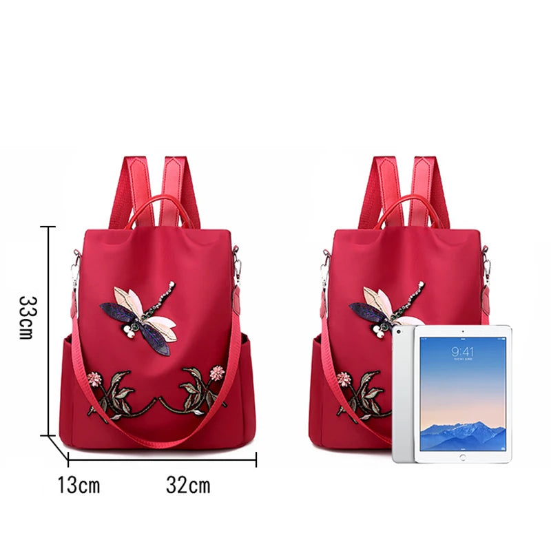 Waterproof Oxford Women Backpack Fashion Anti-theft School Bag Embroidery Designer Female Large Capacity Travel Shoulder Handbag